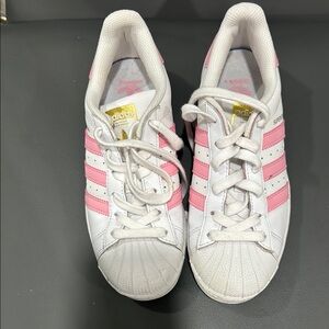 adidas White and Pink Sneakers with Shell Toe and Leather Upper